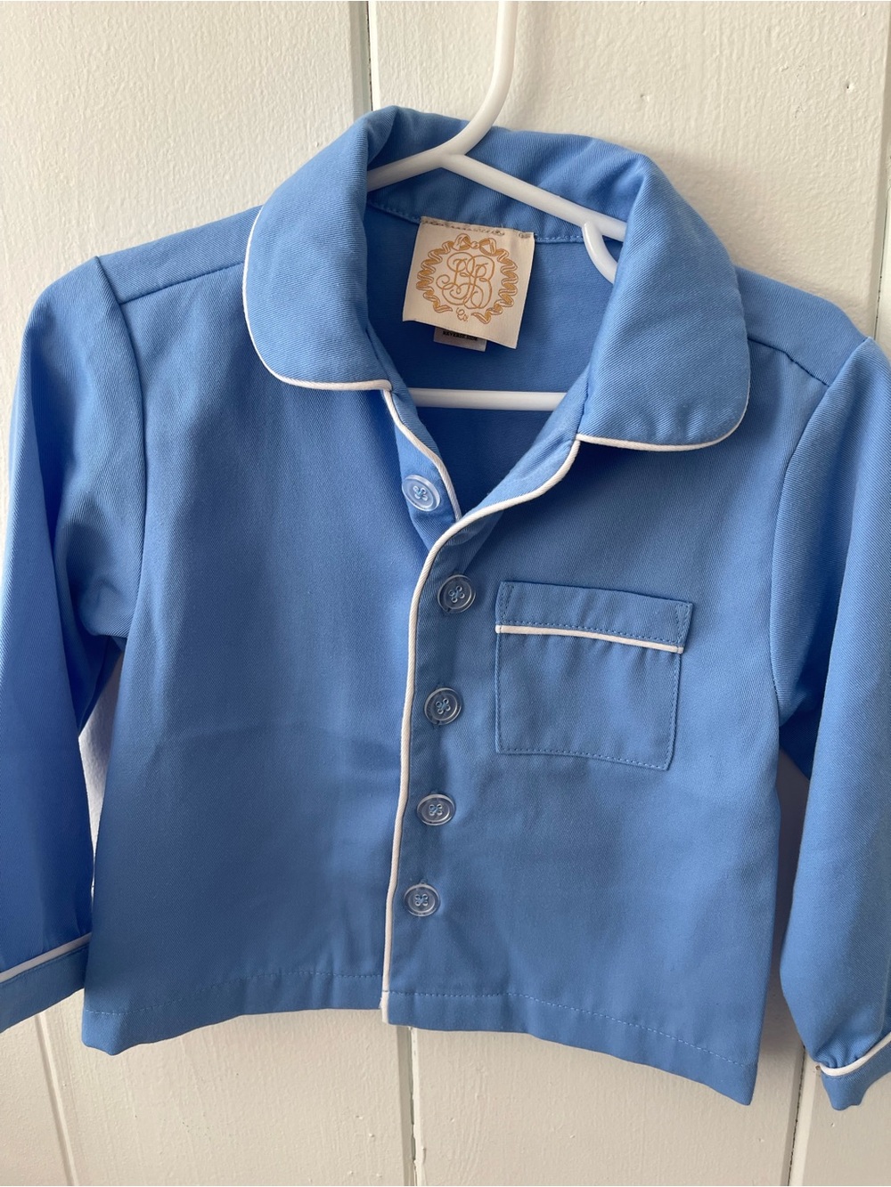 The Beaufort Bonnet Company Blue Pajama Set with White Piping